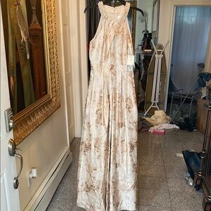 Eliza J Cream and Brown Wedding Dress